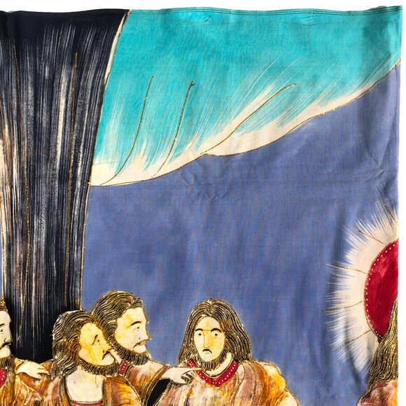 The Last Supper Batik Fabric Art Panel large vintage AS IS Jesus Christianity - Picture 6 of 15